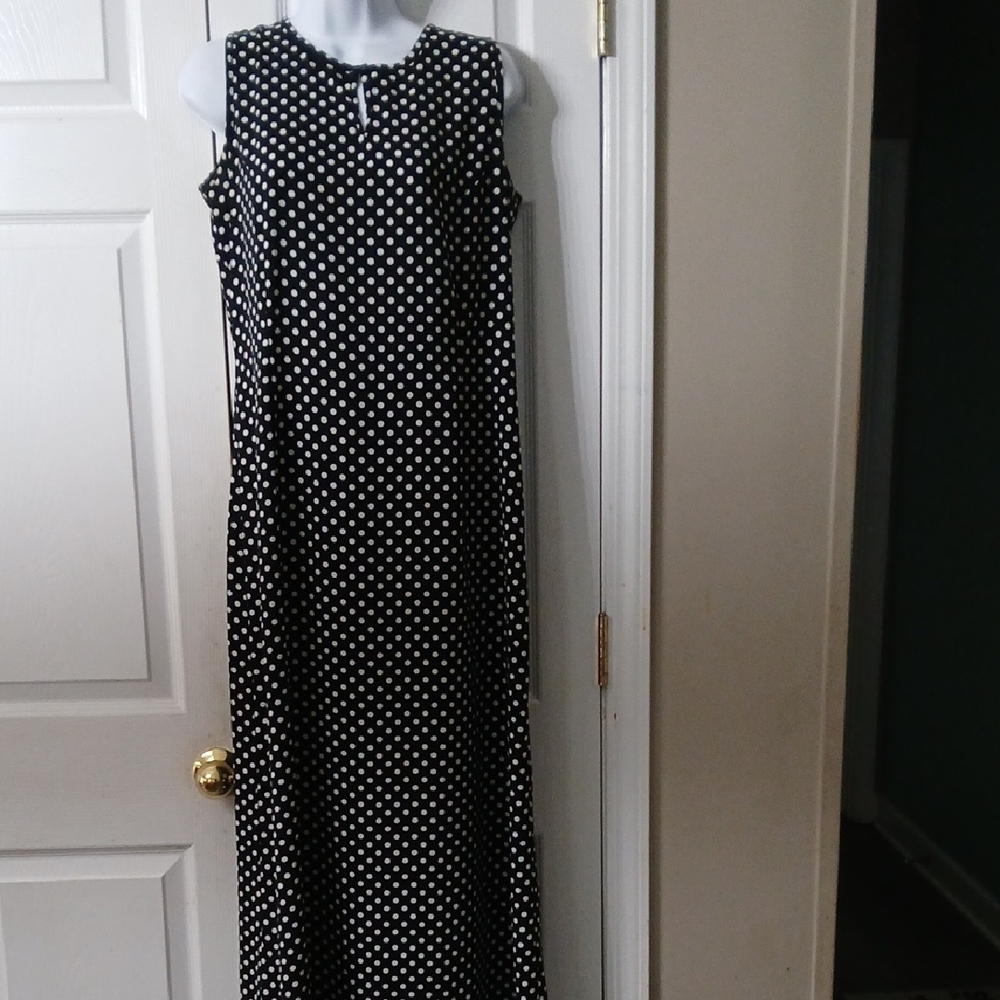 Premier International Black white Polka Dot Sleeveless Maxi Dress Sz M EUC